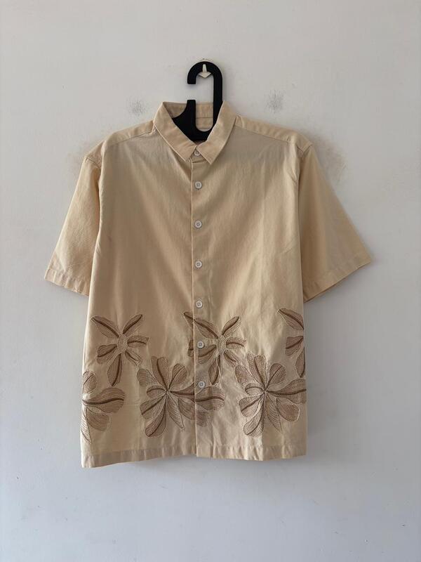 Cream floral embroidered shirt