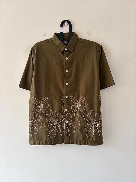 Olive floral embroidered shirt