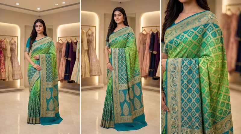 Kala Sanskruti Parrot Green Sky Blue Color Pure Banarasi Saree 6.5M Elegant Traditional Wear Graceful Pure Banarasi Saree Handcrafted Artistry for Woman