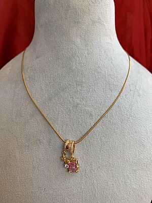 Pink Emerald-Cut Crystal Charms on Gold Snake Chain Pink Emerald-Cut Crystal Charms on Gold Snake Chain