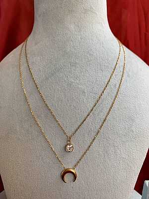 Layered Celestial Crescent & Solitaire Necklace Set