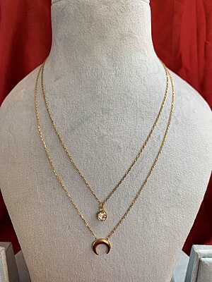 Layered Celestial Crescent & Solitaire Necklace Set