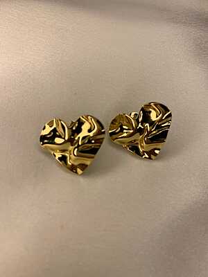 Golden Crumpled Heart Studs
