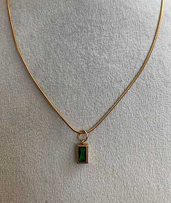 Emerald-Cut Green pendant on Gold snake chain Emerald-Cut Green pendant on Gold snake chain