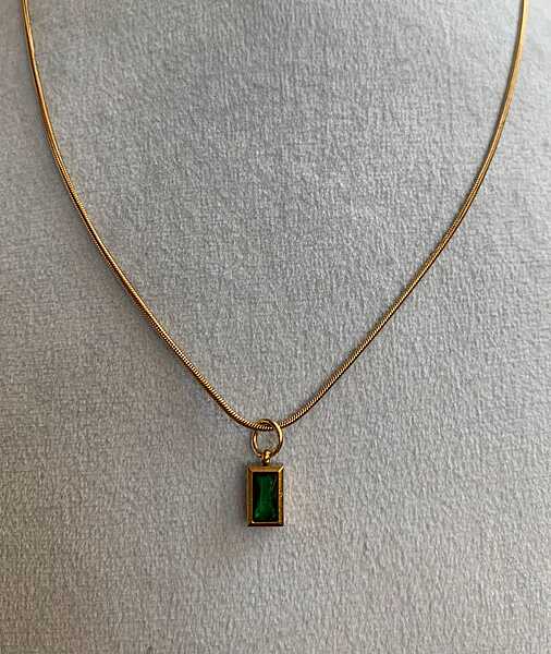 Emerald-Cut Green pendant on Gold snake chain