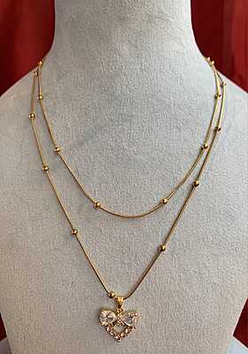 Crystal Bow Pendant on Layered Satellite Chain Crystal Bow Pendant on Layered Satellite Chain