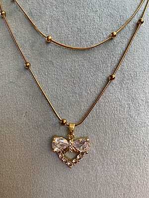 Crystal Bow Pendant on Layered Satellite Chain Crystal Bow Pendant on Layered Satellite Chain