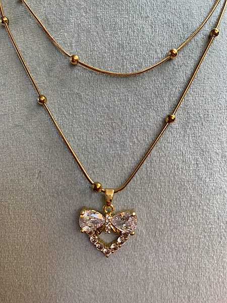 Crystal Bow Pendant on Layered Satellite Chain Crystal Bow Pendant on Layered Satellite Chain