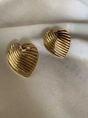 Ribbed Gold Heart Statement Earrings