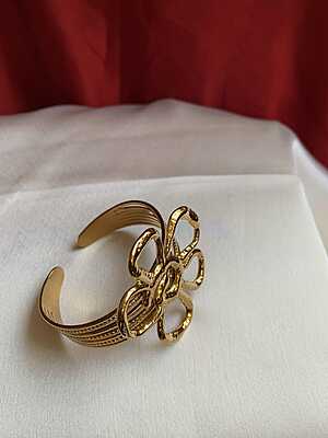 Hammered Gold Floral Cuff Bracelet