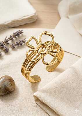 Hammered Gold Floral Cuff Bracelet Hammered Gold Floral Cuff Bracelet