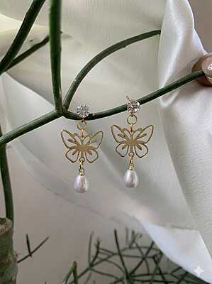 Ethereal Monarch Pearl Drop Earrings
