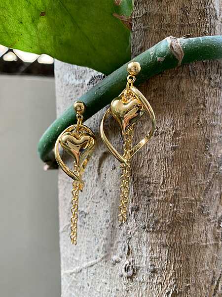 Golden Arc Heart & Tassel Drop Earrings
