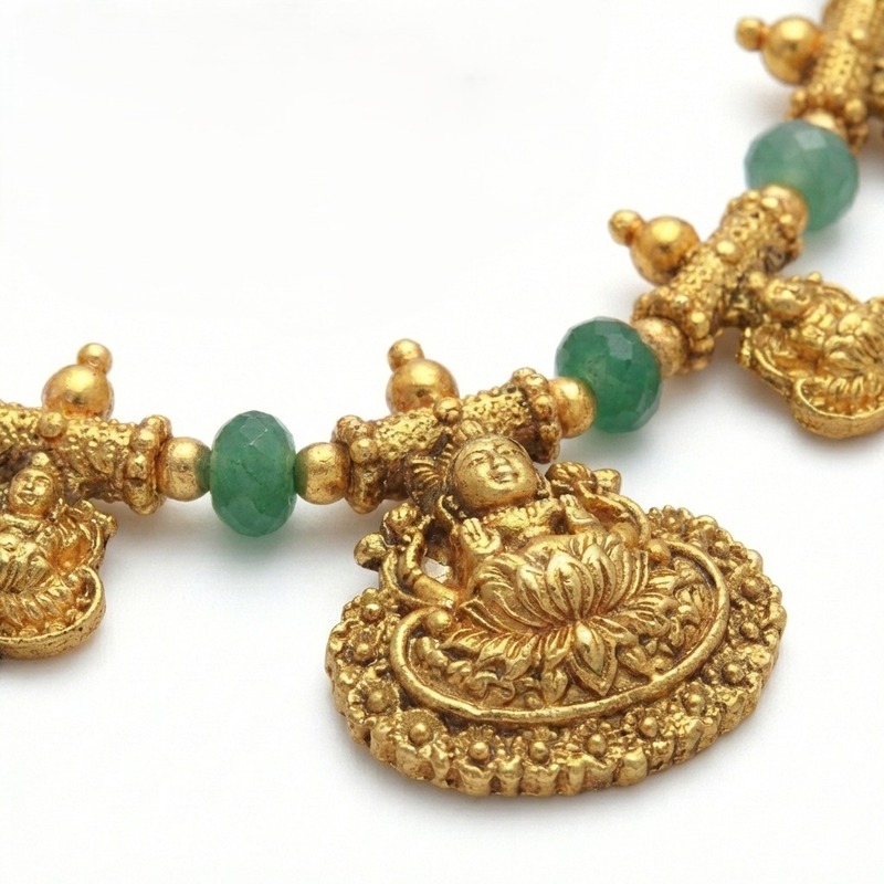 Traditional green Lakshmi necklace with matching earrings