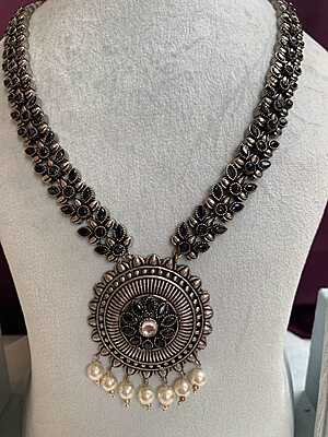 Oxidized Silver Mandala Statement Necklace Oxidized Silver Mandala Statement Necklace