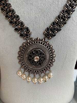 Oxidized Silver Mandala Statement Necklace Oxidized Silver Mandala Statement Necklace
