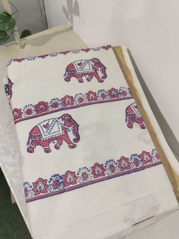 Vellore Kasavu-Handblock Print Saree