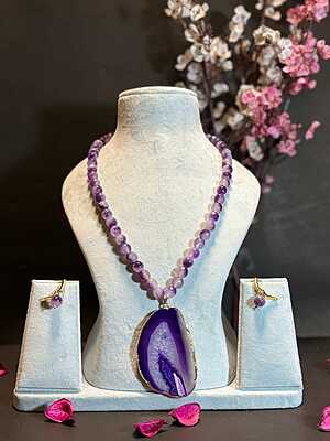 Gemini said Royal Violet Agate & Amethyst Statement Set