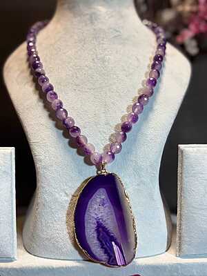 Gemini said Royal Violet Agate & Amethyst Statement Set