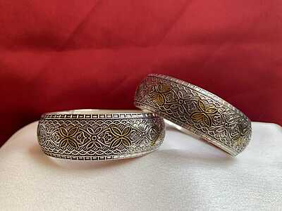 Antique Dual-Tone Floral Embossed Statement Bangles Antique Dual-Tone Floral Embossed Statement Bangles