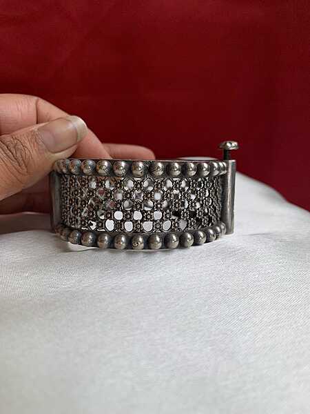 Vintage Filigree Mesh Oxidized Silver Statement Kada