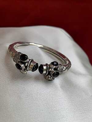 Tribal Fusion Oxidized Silver Stone-Encrusted Kadas