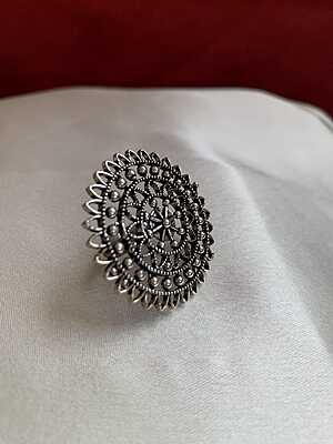 Mandala-Inspired Oxidized Silver Oversized Statement Ring Mandala-Inspired Oxidized Silver Oversized Statement Ring