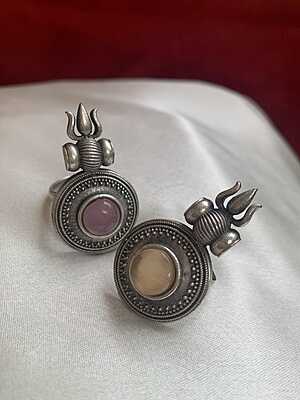 Trishula Motif Oxidized Silver Statement Rings