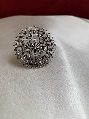 Mandala-Inspired Oxidized Silver Oversized Statement Ring Mandala-Inspired Oxidized Silver Oversized Statement Ring