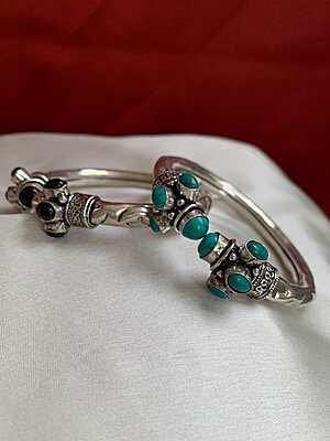 Tribal Fusion Oxidized Silver Stone-Encrusted Kadas