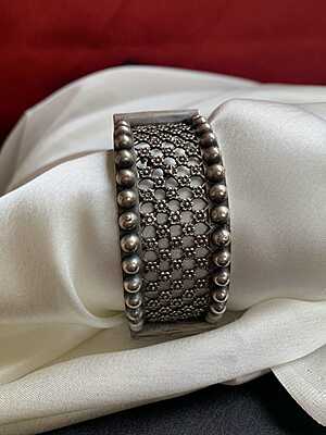 Vintage Filigree Mesh Oxidized Silver Statement Kada