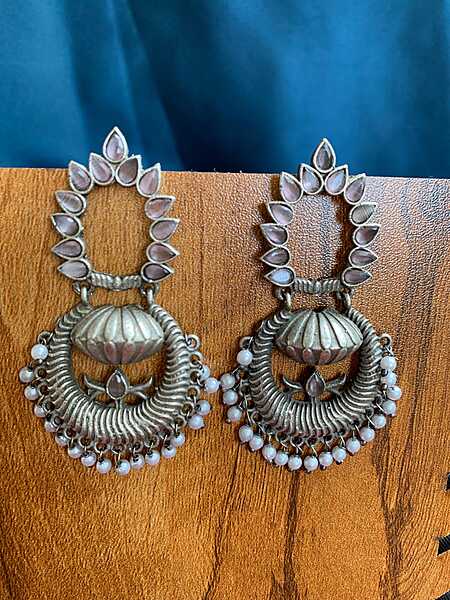 Gemini said Antique Oxidized Silver Crescent Drop Earrings with Mauve Accents Gemini said Antique Oxidized Silver Crescent Drop Earrings with Mauve Accents