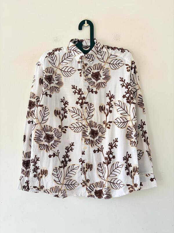 Ivory meadow embroidered shirt