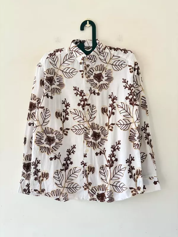Ivory meadow embroidered shirt