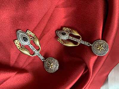 Majestic Peacock Dual-Tone Drop Earrings