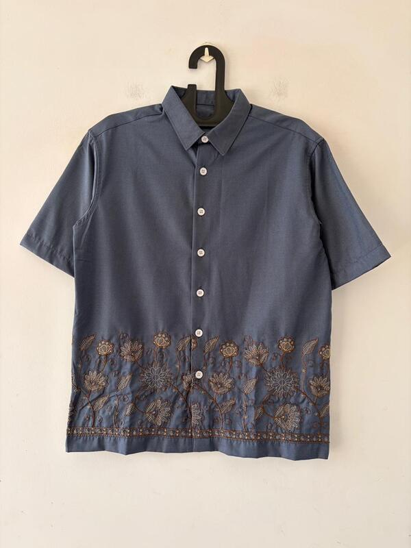 Slate blue embroidered shirt