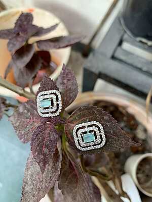Emerald-Cut Mint Deco Halo Studs Emerald-Cut Mint Deco Halo Studs