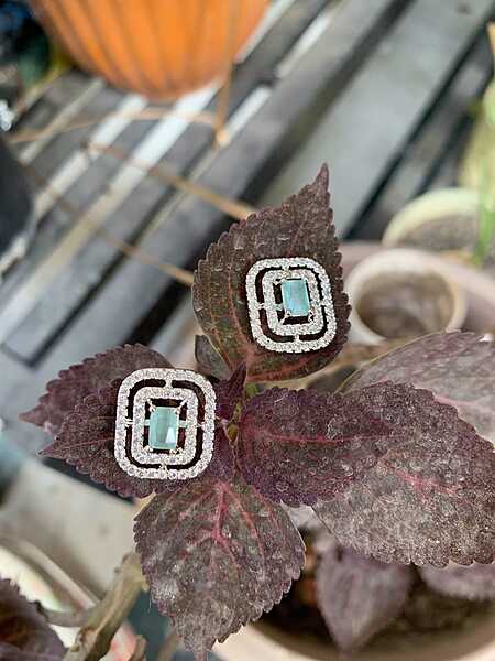 Emerald-Cut Mint Deco Halo Studs Emerald-Cut Mint Deco Halo Studs