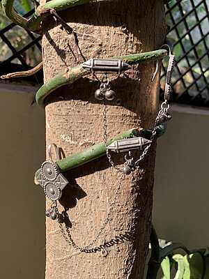 Oxidized Silver Tribal-Fusion Chain Earcuff