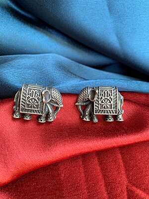 Antique Silver-Tone Regal Elephant Stud Earrings Antique Silver-Tone Regal Elephant Stud Earrings