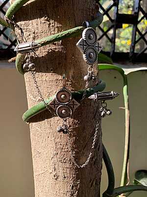 Oxidized Silver Tribal-Fusion Chain Earcuff