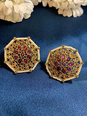 Regal Octagonal Kundan & Pearl Statement Studs Regal Octagonal Kundan & Pearl Statement Studs