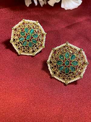 Regal Octagonal Kundan & Pearl Statement Studs Regal Octagonal Kundan & Pearl Statement Studs