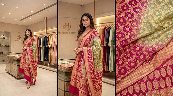 Kala Sanskruti Kakch & Pink Color Banarasi Georgette Bandhani Dupatta 2.5 M Elegant Traditional Wear Unique Dupatta for Women