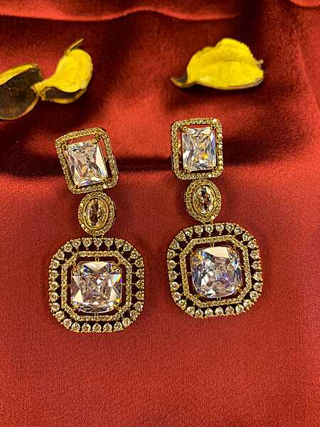 Elegant American Diamond Geometric Drop Earrings