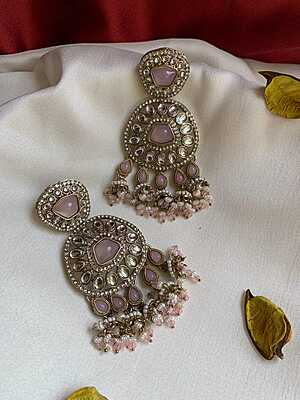 Royal Kundan & Polki Chandbali Jhumka Earrings Royal Kundan & Polki Chandbali Jhumka Earrings