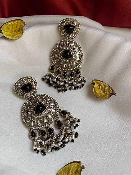 Royal Kundan & Polki Chandbali Jhumka Earrings Royal Kundan & Polki Chandbali Jhumka Earrings