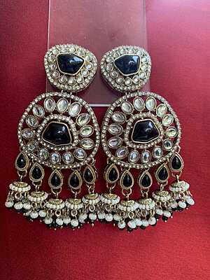Royal Kundan & Polki Chandbali Jhumka Earrings Royal Kundan & Polki Chandbali Jhumka Earrings