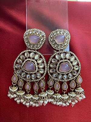 Royal Kundan & Polki Chandbali Jhumka Earrings Royal Kundan & Polki Chandbali Jhumka Earrings