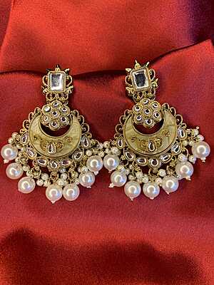Elegant Chandbali Earrings with Pearl Droplets